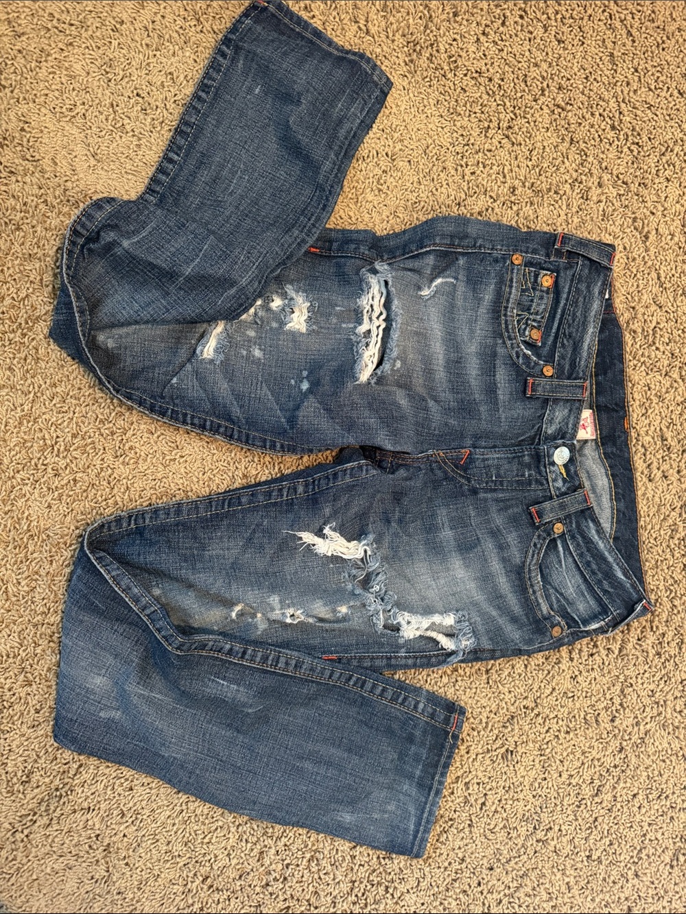 True Religion Distressed Dark Blue Boyfriend Jeans
